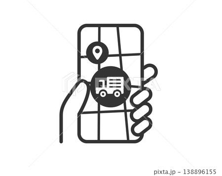 トラックでの配送状況確認のアイコン(線画)のイラスト トラックでの配送状況確認のアイコン(線画)のイラスト 138896155