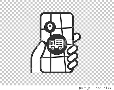 トラックでの配送状況確認のアイコン(線画)のイラスト トラックでの配送状況確認のアイコン(線画)のイラスト 138896155