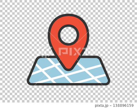 Illustration of a map pin icon (line drawing, color) on a map. Illustration of a map pin icon (line drawing, color) on a map. 138896159