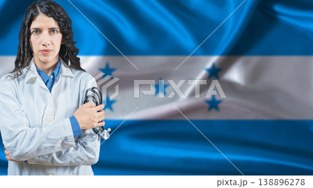Honduran national health system, Medical professional on Honduras flag background 138896278