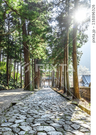 身延山久遠寺の石畳参道と杉並木 山梨県身延町 冬の陽光 身延山久遠寺の石畳参道と杉並木 山梨県身延町 冬の陽光 138896326