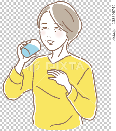 中年婦女用玻璃杯喝水的插圖(向量圖)-預防中暑,藥物 中年婦女用玻璃杯喝水的插圖(向量圖)-預防中暑,藥物 138896749
