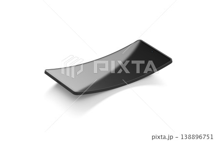Blank black phone flexible curved display mockup png, transparent background, 3d rendering. Empty flexibility bent screen for smartphone mock up cut out. Elastic frame technology digital telephone. 138896751