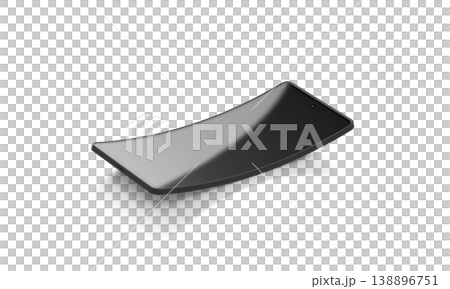 Blank black phone flexible curved display mockup png, transparent background, 3d rendering. Empty flexibility bent screen for smartphone mock up cut out. Elastic frame technology digital telephone. 138896751