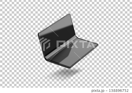 Blank black flexible book phone display half opened mockup png, transparent background, 3d rendering. Empty folded smartphone frame innovation mock up, cut out. Clear modern foldable device template. Blank black flexible book phone display half opened mockup png, transparent background, 3d rendering. Empty folded smartphone frame innovation mock up, cut out. Clear modern foldable device template. 138896752