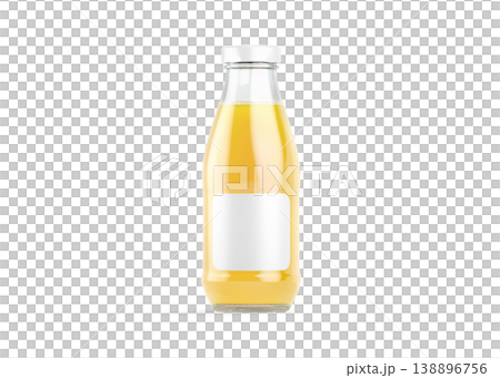 Blank transparent glass pineapple juice bottle with white label mockup png, transparent background, 3d rendering. Empty organic pine drink in ja mock up cut out. Clear juicing packaging with sticker. 138896756