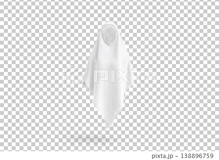 Blank white female khimar mockup png, transparent background, 3d rendering. Empty silk headscarf for head-covering mock up cut out. Clear chiffon or fabric elegant woman traditional headgear template. 138896759