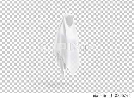 Blank white female khimar mockup png, transparent background, 3d rendering. Empty viscose long women apparel for covered head mock up cut out. Clear eastern religious headscarf or jilbab template. 138896760