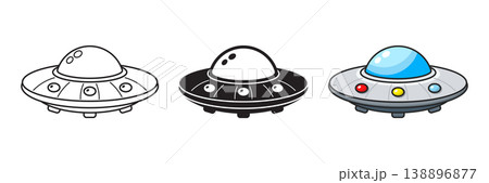 UFO spaceship icon set collection in flat style. Spacecraft vector illustration on isolated background. Futuristic transport sign business concept. UFO spaceship icon set collection in flat style. Spacecraft vector illustration on isolated background. Futuristic transport sign business concept. 138896877