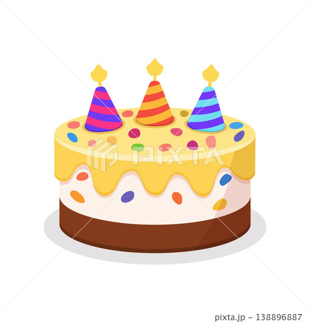 Funny cake with candles icon in flat colorful style. Bakery pie vector illustration on isolated background. Festive dessert sign business concept. Funny cake with candles icon in flat colorful style. Bakery pie vector illustration on isolated background. Festive dessert sign business concept. 138896887