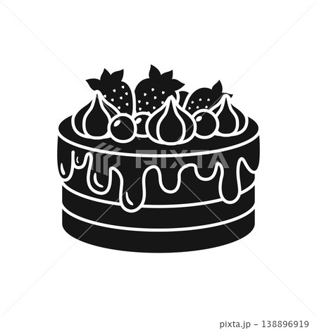 Chocolate cake silhouette icon in flat style. Bakery pie vector illustration on isolated background. Festive dessert sign business concept. Chocolate cake silhouette icon in flat style. Bakery pie vector illustration on isolated background. Festive dessert sign business concept. 138896919