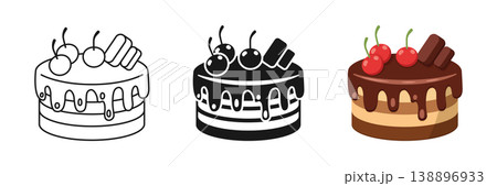 Chocolate cake icon set collection in flat style. Bakery pie vector illustration on isolated background. Festive dessert sign business concept. 138896933