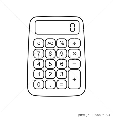 Calculator outline stroke icon in flat style. School educational supplies vector illustration on isolated background. Financial stationery sign business concept. 138896993