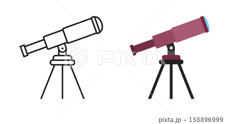 Telescope icon in flat style. Spyglass vector illustration on isolated background. Space learning sign business concept. 138896999