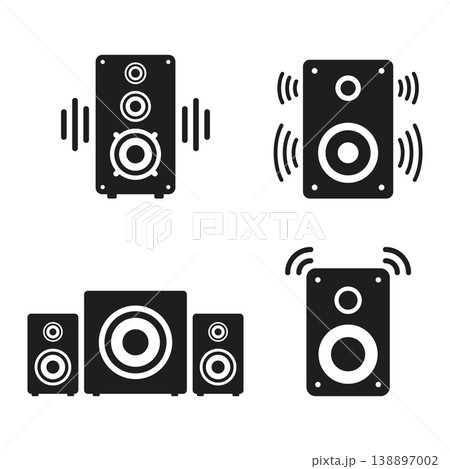 Speaker sound system icon in flat style. Loudspeaker vector illustration on isolated background. Music subwoofer sign business concept. 138897002