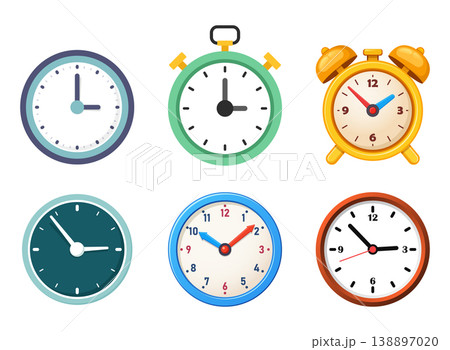 Analog clock icon set collection in flat style. Circle watch vector illustration on isolated background. Stopwatch sign business concept. 138897020