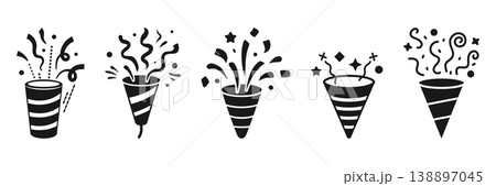 Exploding popper icon set collection in flat style. Party poppers vector illustration on isolated background. Firecracker and serpentine sign business concept. Exploding popper icon set collection in flat style. Party poppers vector illustration on isolated background. Firecracker and serpentine sign business concept. 138897045