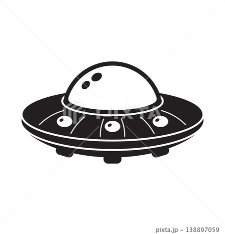 UFO spaceship icon in flat style. Spacecraft silhouette vector illustration on isolated background. Futuristic transport sign business concept. 138897059
