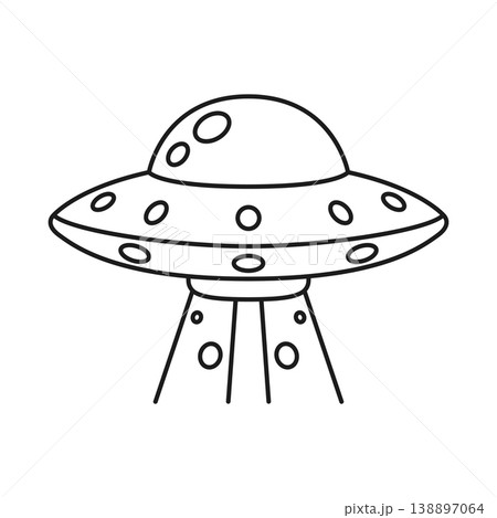 UFO spaceship icon in flat style. Spacecraft linear stroke vector illustration on isolated background. Futuristic transport outline sign business concept. 138897064