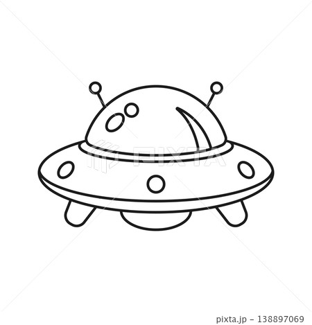 UFO spaceship icon in flat style. Spacecraft linear stroke vector illustration on isolated background. Futuristic transport outline sign business concept. 138897069