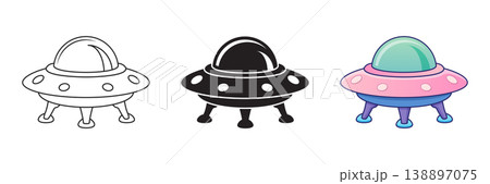 UFO spaceship icon set collection in flat style. Spacecraft vector illustration on isolated background. Futuristic transport sign business concept. 138897075