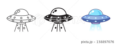 UFO spaceship icon set collection in flat style. Spacecraft vector illustration on isolated background. Futuristic transport sign business concept. UFO spaceship icon set collection in flat style. Spacecraft vector illustration on isolated background. Futuristic transport sign business concept. 138897076