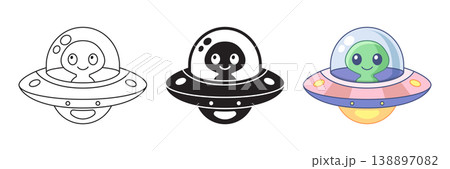 UFO spaceship icon set collection in flat style. Spacecraft vector illustration on isolated background. Futuristic transport sign business concept. 138897082