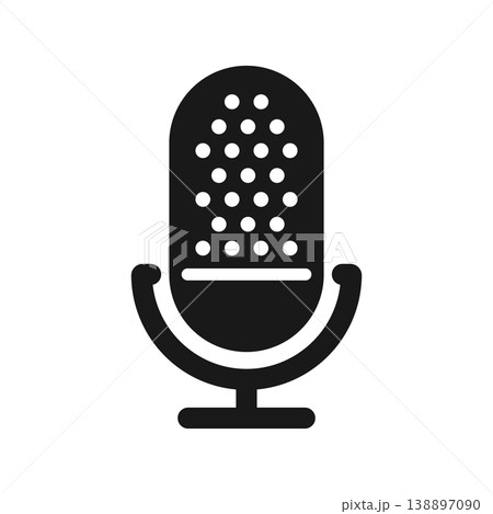 Microphone silhouette icon in flat style. Mic for podcast vector illustration on isolated background. Music equipment sign business concept. 138897090