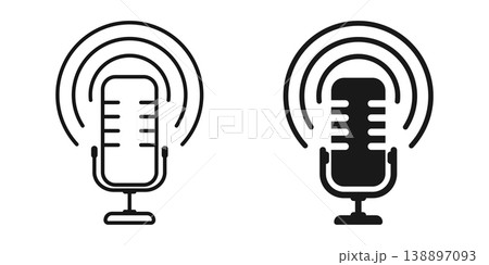 Microphone icon in flat style. Mic for podcast vector illustration on isolated background. Music equipment sign business concept. Microphone icon in flat style. Mic for podcast vector illustration on isolated background. Music equipment sign business concept. 138897093