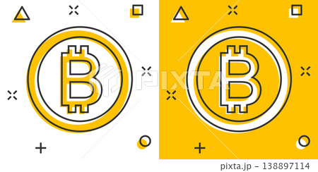 Bitcoin icon in comic style. Blockchain cartoon vector illustration on white isolated background. Cryptocurrency splash effect business concept. Bitcoin icon in comic style. Blockchain cartoon vector illustration on white isolated background. Cryptocurrency splash effect business concept. 138897114