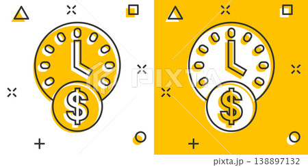 Time is money icon in comic style. Project management cartoon vector illustration on white isolated background. Deadline splash effect business concept. 138897132