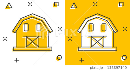 Barn icon in comic style. Farm house cartoon vector illustration on white isolated background. Agriculture storehouse splash effect business concept. Barn icon in comic style. Farm house cartoon vector illustration on white isolated background. Agriculture storehouse splash effect business concept. 138897140