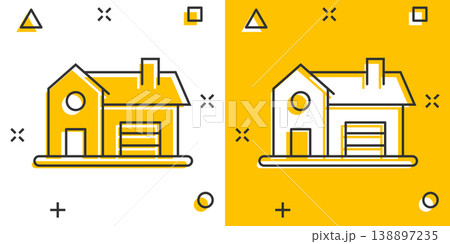 Building icon in comic style. Home cartoon vector illustration on white isolated background. House splash effect business concept. Building icon in comic style. Home cartoon vector illustration on white isolated background. House splash effect business concept. 138897235