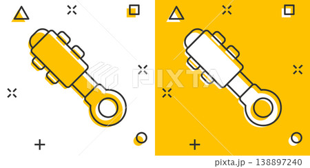Hydraulic icon in comic style. Cylinder cartoon vector illustration on white isolated background. Equipment splash effect business concept. 138897240