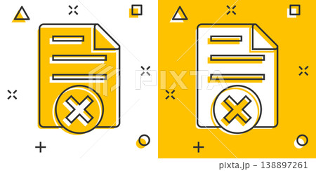 Document error icon in comic style. Broken report cartoon vector illustration on white isolated background. Damaged splash effect business concept. Document error icon in comic style. Broken report cartoon vector illustration on white isolated background. Damaged splash effect business concept. 138897261