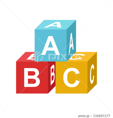 Alphabet ABC blocks icon in colorful flat style. Child education vector illustration on isolated background. Elementary school sign business concept. 138897277