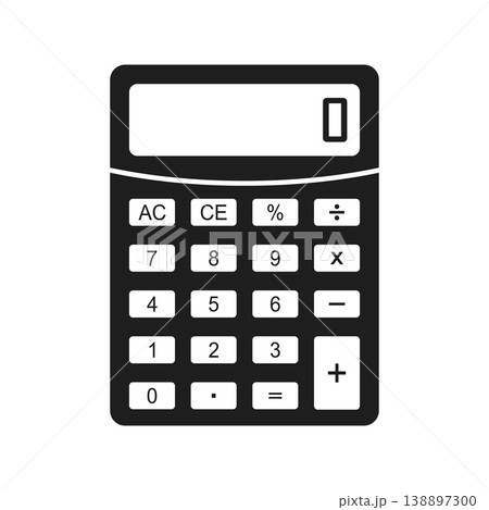 Calculator silhouette icon in flat style. School educational supplies vector illustration on isolated background. Financial stationery sign business concept. 138897300