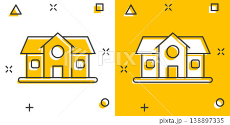 Building icon in comic style. Home cartoon vector illustration on white isolated background. House splash effect business concept. Building icon in comic style. Home cartoon vector illustration on white isolated background. House splash effect business concept. 138897335