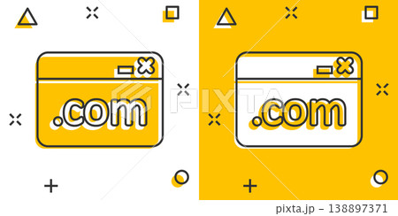 Website domain icon in comic style. Com internet address cartoon vector illustration on white isolated background. Server splash effect business concept. Website domain icon in comic style. Com internet address cartoon vector illustration on white isolated background. Server splash effect business concept. 138897371