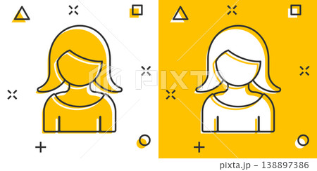 Woman face icon in comic style. People cartoon vector illustration on white background. Partnership splash effect business concept. Woman face icon in comic style. People cartoon vector illustration on white background. Partnership splash effect business concept. 138897386