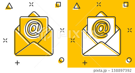 Email message icon in comic style. Mail document cartoon vector illustration on white isolated background. Message correspondence splash effect business concept. Email message icon in comic style. Mail document cartoon vector illustration on white isolated background. Message correspondence splash effect business concept. 138897392