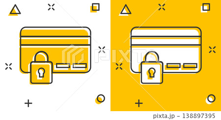Credit card protection icon in comic style. Safe shopping cartoon vector illustration on white isolated background. Commercial padlock splash effect business concept. Credit card protection icon in comic style. Safe shopping cartoon vector illustration on white isolated background. Commercial padlock splash effect business concept. 138897395
