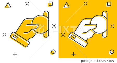 Remuneration icon in comic style. Money in hand cartoon vector illustration on white isolated background. Coin payroll splash effect business concept. 138897409