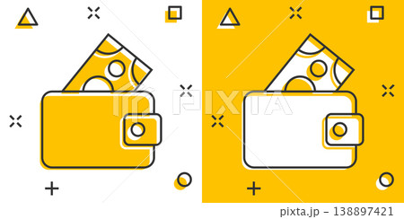 Wallet icon in comic style. Purse vector cartoon illustration on white isolated background. Finance bag splash effect business concept. 138897421