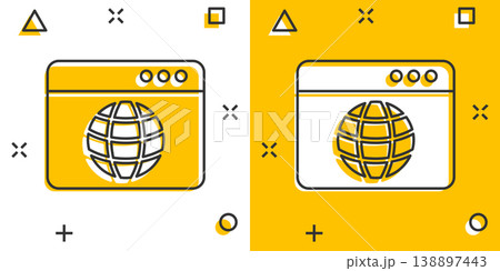 Website domain icon in comic style. Global internet address cartoon vector illustration on white isolated background. Server splash effect business concept. Website domain icon in comic style. Global internet address cartoon vector illustration on white isolated background. Server splash effect business concept. 138897443