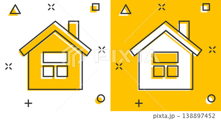 Building icon in comic style. Home cartoon vector illustration on white isolated background. House splash effect business concept. 138897452