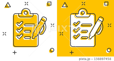 To do list icon in comic style. Document checklist cartoon vector illustration on white isolated background. Notepad check mark splash effect business concept. To do list icon in comic style. Document checklist cartoon vector illustration on white isolated background. Notepad check mark splash effect business concept. 138897458