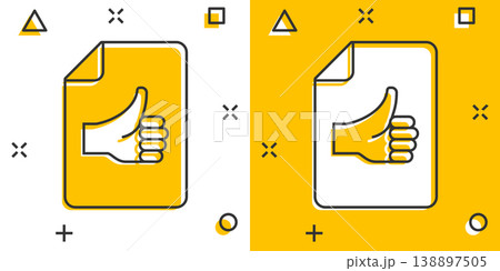 People hand with check mark icon in comic style. Accept cartoon vector illustration on white isolated background. Approval choice splash effect business concept. 138897505