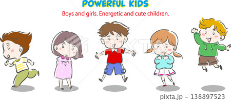 元気でかわいい子供たち5人男の子と女の子 138897523