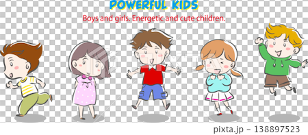 元気でかわいい子供たち5人男の子と女の子 138897523